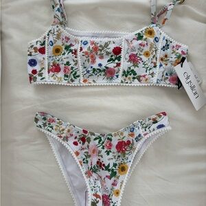 Floral Print Women's Bikini Set - White